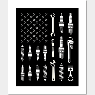 Vintage Patriotic Mechanic USA American Flag 4th Of July Posters and Art